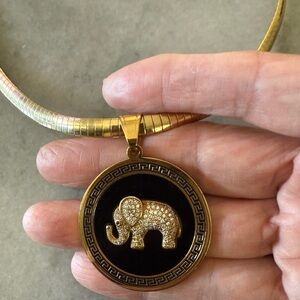 Gold Elephant Pendant Omega Necklace